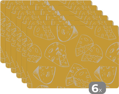 Placemat - Placemats kunststof - Kaas - Geel - Design - 45x30 cm - 6 stuks - Hittebestendig - Anti-Slip - Onderlegger - Afneembaar