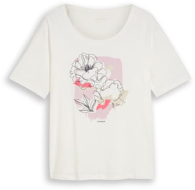 Tom Tailor - Plus Size - T-shirt met print - Maat 46 - Whisper White
