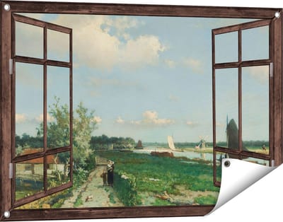 Gards Tuinposter Doorkijk De Trekvliet bij Rijswijk - Jan Hendrik Weissenbruch - 90x60 cm - Tuindoek - Tuindecoratie - Wanddecoratie buiten - Tuinschilderij