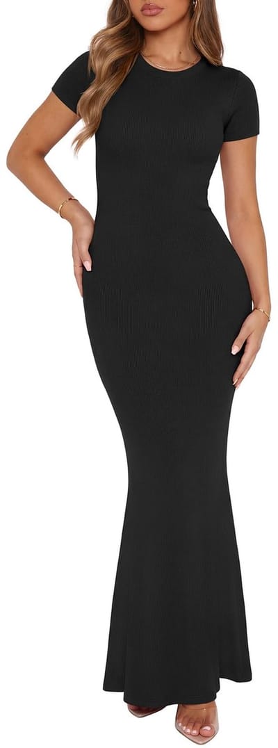 Basic zomer casual lounge lange jurk elegante korte mouwen ronde hals bodycon maxi-jurken