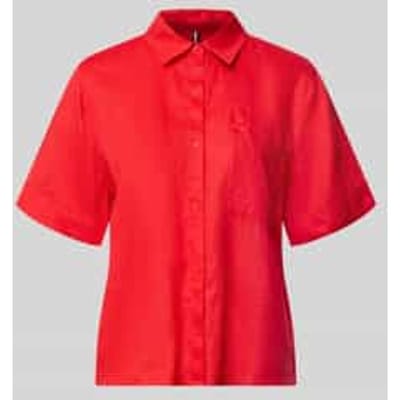 regular fit linnen blouse met logo-stitching