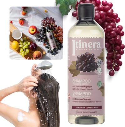 ITINERA - Shampoo voor krullend haar met Toscaanse rode druiven, 95% natuurlijke ingrediënten 370 ml (1 stuk)