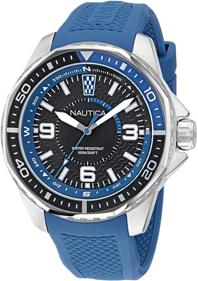 Nautica Koh May Bay Quartz Analog Zilveren Toon Kast: 100 % Roestvrij Staal | Band: 100 % Siliconen 46 mm NAPKMF307, NAPKMF302, NAPKMF305