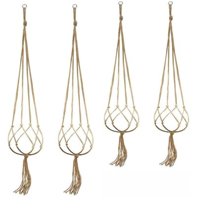 4 stuks Macramé Plantenhanger Vintage Touw Mand Binnen Buiten Bloempot Houder Decoratie 4Pcs beige