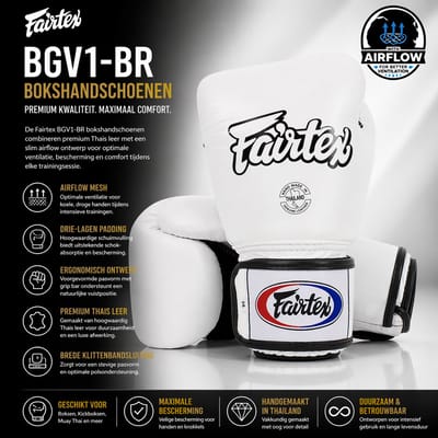 Fairtex BGV1-BR Bokshandschoenen 16 Oz – Premium Thais Leer – Air Mesh Ventilatie – Wit