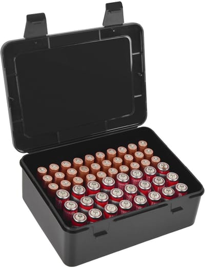 Accu Organizer - Batterijhouder Opbergdoos - Batterijen Sorteren - Vaste Schuimhouder - 24 AA 30 AAA - Zwart