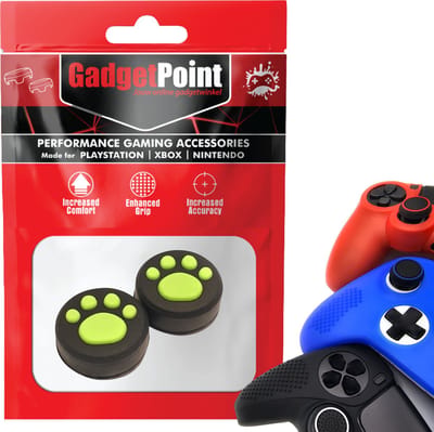 Gadgetpoint - Thumb Grips voor PlayStation, PS5, Xbox X/S, One & Switch Pro Controller - Gaming Thumbgrips - Performance Anti-Slip Thumbsticks - Bescherming Accessoires - Pootjes - Zwart met Groen