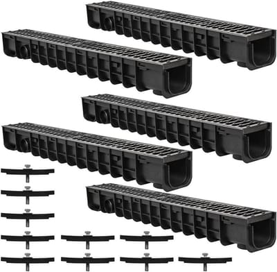 Melko® Afwateringsgoot afwateringskanaal C250, 5 meter, gietijzeren rooster - geschikt voor DN75 en incl. adapter voor DN110