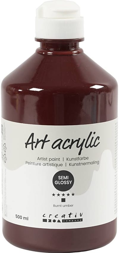 Acryl Verf, semi-glanzend, dekkend, burnt umber, 500 ml/ 1 fles