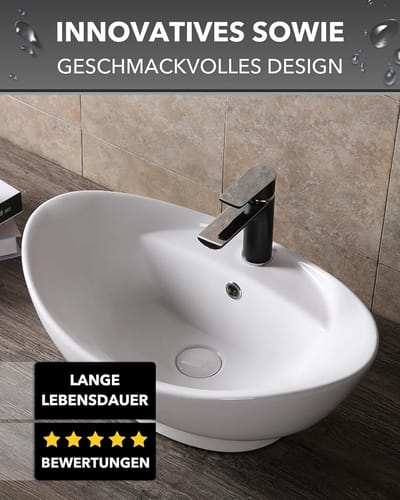 Wastafel Keramiek - Opzet Waskom - Badkamer Toilet - Lotuseffect Hoogglans - 59x39x22 cm - Wit