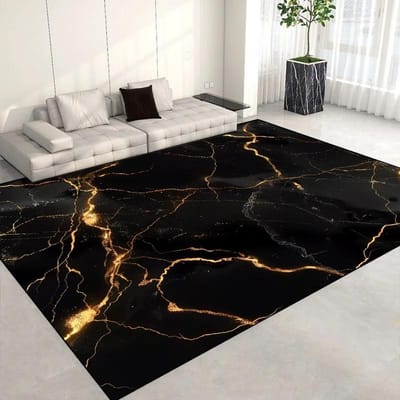 Luxe Scandinavisch vloerkleed in marmerstijl – Zwart & Goud antislip tapijt voor woonkamer of slaapkamer – Wasbare lounge vloermat 80*160cm
