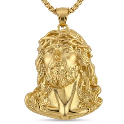 Goudkleurige ketting met hanger van religieus figuur voor heren en dames – gedetailleerde buste – schakelketting – godsdienstig motief