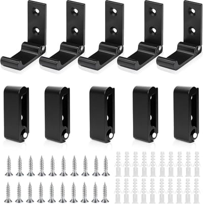 SnelShoppen - Pack van 10 Vouwbare Wandhaken - Vouwhaken Zwart Aluminium Legering - Vouwbare Kledinghaken - Wandmontage met Gebogen Schroeven voor Sla