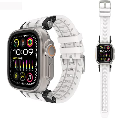 Stravo Robuust siliconen sport horlogebandje voor Apple Watch 46mm (Series 10/11), 45mm (Series 7/8/9), 44mm (Series 4/5/6, SE 1/2/3), 49mm (Ultra 1/2/3) – Ventilerend sportbandje – Wit