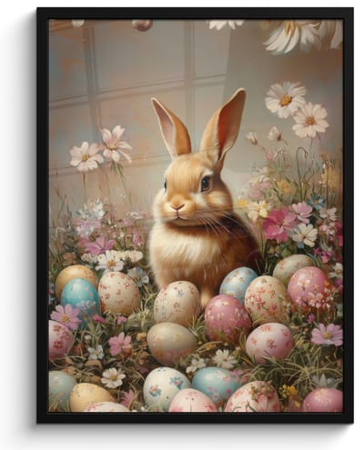 Poster in lijst - Fotolijst 50x70 cm - Posters - Paashaas - Lente - Paaseieren - Posterlijst zwart - Decoratie - Wanddecoratie woonkamer - Muurdecoratie slaapkamer