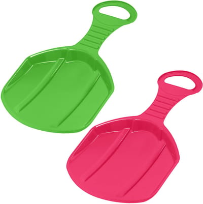 KOTARBAU® 2 x Sneeuwschijf, Kunststof, 53x34x3.5 cm, Groen & Roze, Schotel Slee Plastic, met Handgreep, Rodelen, Sneeuwglijder, Slee, voor Kinderen en Volwassenen, Lichtgewicht en Stevig