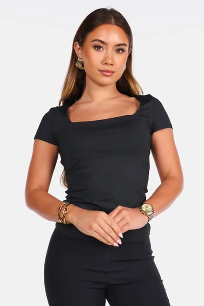 Getdrezzed Top - Maat: XS - T-shirt vierkante hals travel zwart