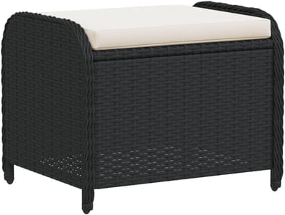 Tuinkruk met kussen - Zitkruk plantenkruk - Buiten ontspannen - Weerbestendig poly rattan - 58x46x46 cm - Zwart