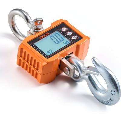 Digitale kraanweegschaal, Maximale capaciteit 4400 lbs/2000 kg, Robuuste industriële hangweegschaal met gegoten aluminium behuizing & LCD-display, 500 g deelverdeling & 3 eenheden
