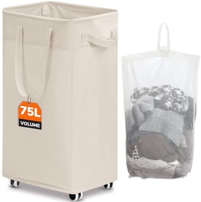 Opvouwbare wasmand op wielen 75L - Slanke en praktische kledingmand voor slaapkamer