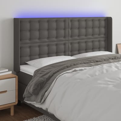 vidaXL - Hoofdbord - LED - 147x16x118/128 - cm - kunstleer - grijs
