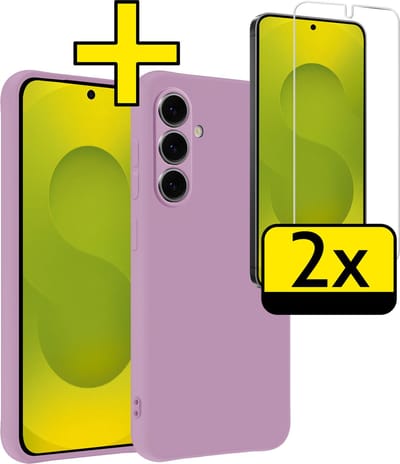 Hoesje - Met 2x Screenprotector - Geschikt voor Samsung Galaxy S25 - Sterk & Shockproof - Back Cover - Siliconen Case - Telefoon Hoes - Telefoonhoesjes - Lila