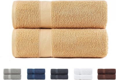 Famanu - 2 grote badhanddoeken, 100% katoen, 550 g/m², extra zacht, zeer absorberend en sneldrogend, afmetingen 100 x 150 cm, beige