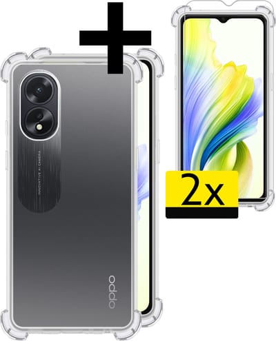 Hoesje - Met Screenprotector - 2 Stuks - Geschikt voor OPPO A18 - Sterk & Shockproof - Siliconen Case - Back Cover - Telefoon Hoes - Shock Proof - Telefoonhoesjes - Transparant