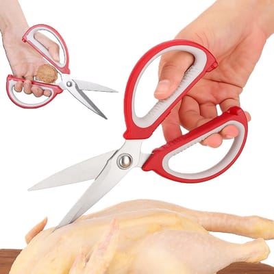 Ultra Scherpe Heavy Duty Schaar – 15,5 cm – RVS Getande Bladen & Ergonomische Antislip Handgreep – Multifunctioneel voor Stoffen, Karton, Kunststof & Draad – Rood/Zwart – Met Notenkraker – Professioneel & Duurzaam