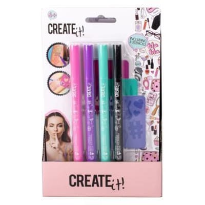 Create it! Beauty Tattoo Pen met Stencils, 4st. - Tattoostiften - Huidstiften