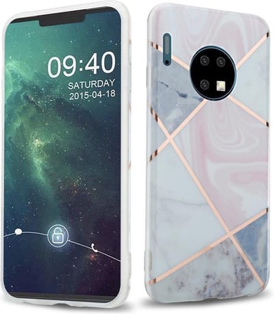 Cadorabo Hoesje geschikt voor Huawei MATE 30 in Roze Wit Goud Marmer No. 9 - Beschermhoes gemaakt van TPU siliconen Case Cover met mozaïek motief