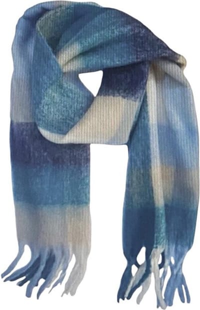 Geblokte dames sjaal - Warme Winter Sjaal - Wol Viscose - Dikke sjaal - Lichtblauw