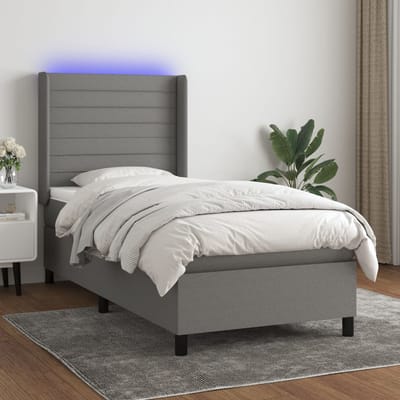 vidaXL - Boxspring - met - matras - en - LED - stof - donkergrijs - 80x200 - cm