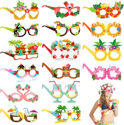 Hawaiiaanse zonnebrillen 16 paar - grappige tropische zonnebrillen - foto accessoires - perfect voor feestjes - SnelShoppen