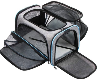katten reismand - Reismand kat - met schouderband - Kattenmand - vierzijdige uitzetbare opening-38x25x7 CM-grijs