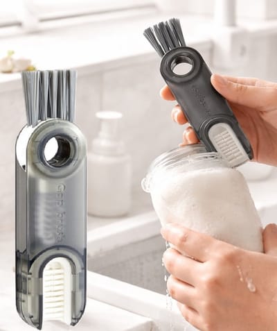 3-in-1 Multifunctionele Reinigingsborstel – Zwart – 360° Draaibare Flessenborstel & Keukenborstel – Hittebestendig tot 80°C