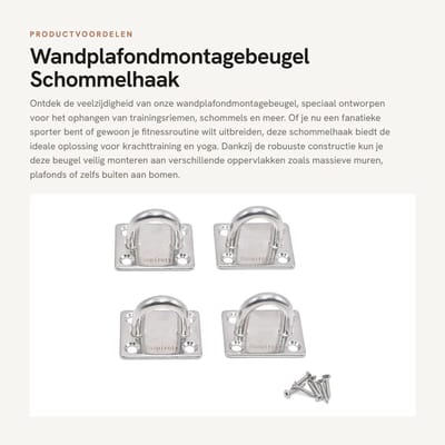 Solidchoice- Wandplafondmontagebeugel 304 roestvrij staal - Schommelhaak - Ophangriem - Weerstandstrainer - Boksapparatuur - Draagvermogen 300 lbs - 4 stuks