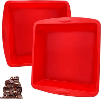 Set van 2 siliconen bakvormen – Cakevormen - bakvorm – Bakpannen – Vierkante vormen – 19,5 x 18 x 5,5 cm – Rood