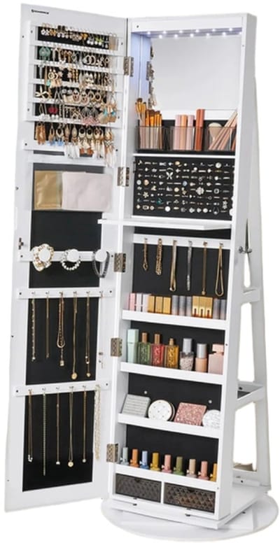 Jewelry Cabinet - Mirror Cabinet - Frameless Full Body Mirror - Space-Saving Design - 54.5cm x 54.5cm x 162cm