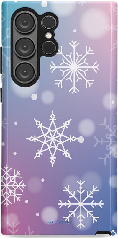 Casetastic hoesje geschikt voor Samsung Galaxy S23 Ultra - Dubbellaagse bescherming - Snowy Winter Gloed - Fashion Case - Lila Lichtgrijs Lichtblauw Lichtroze