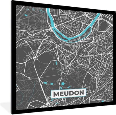 Fotolijst incl. Poster - Stadskaart - Meudon - Frankrijk - Kaart - Plattegrond - 40x40 cm - Posterlijst