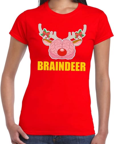 Foute Kerst t-shirt braindeer rood voor dames S