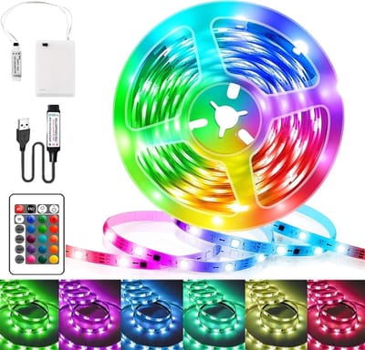 SnelShoppen - LED Strip 2m RGB 5050 - Dimbare Batterij Aangedreven LED Tape met USB en Afstandsbediening - 16 Kleuren, 4 Modus - Perfect voor TV Achte
