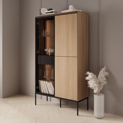 Meubella - Vicious - Vitrinekast - Eiken - 91x34x158 cm