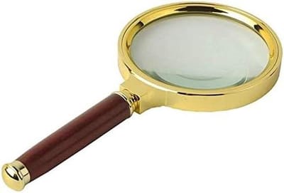 Handheld Vergrootglas - Leesloep Loupe - Boeken Lezen - Imitatie Houtgreep - 10X Vergroting - Goud Frame Rood Handvat