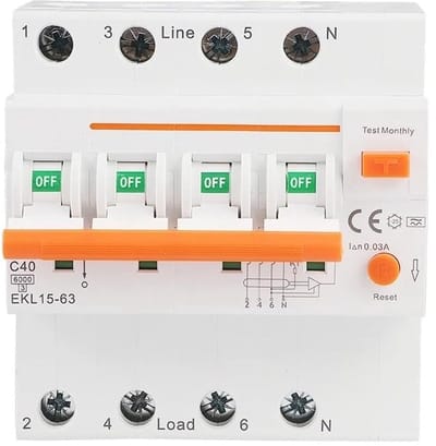 Laagspanning stroomonderbreker - RCBO RCD - Elektrische veiligheid - 4 polige 30mA - 25A - Grijs