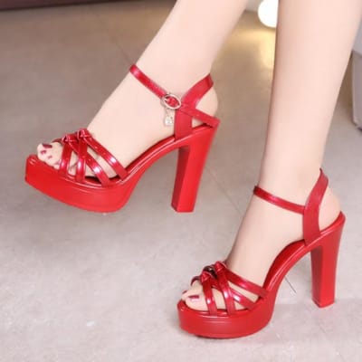Grote Maten 32 -43 Blokhak Platform Sandalen Dames Bruidsschoenen Zomer Elegant Leer Hoge Hakken Sandalen Dames Kantoor 38 red