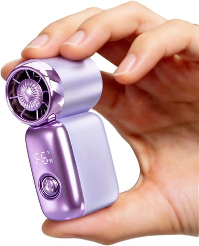 Ventilator -Mini Persoonlijke Turboventilator - Batterijduur tot 12 Uur - 36,8 x 61 x 86 mm - 20.000 tpm - LED-display - 6 Snelheidsstanden - USB Oplaadbaar - Geschikt voor Reizen, Make-up, Wimperverzorging en Strand - Paars