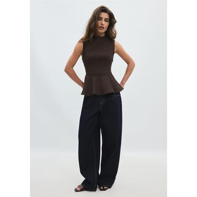 Stradivarius Mouwloze peplum top met hoge kraag  Bruin XS