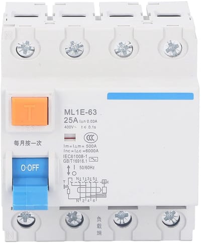 Miniatuur Stroomonderbreker - Automatische Zekering - Stroomcircuit Regeling - Geïntegreerde Aardlek - 3P + N - Grijs